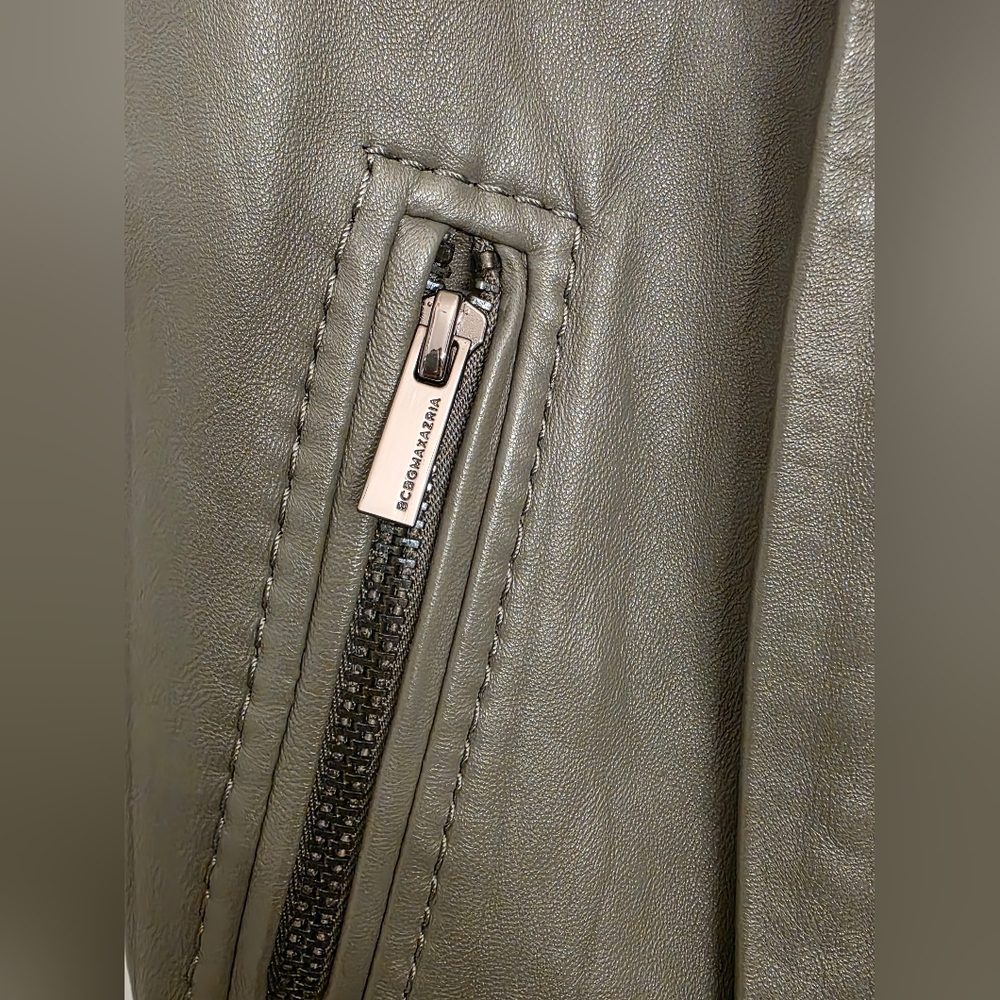 BCBGMAXAZRIA Olive Green Leather And Merino Wool Vest - Picture 3 of 9